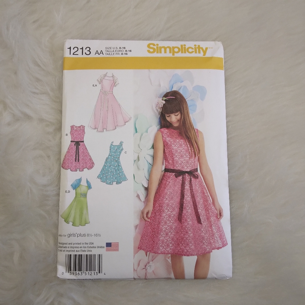 SIMPLICITY 1213 Sz 8-18 & Plus Girls Princess Seam Dress w/optional Shrug